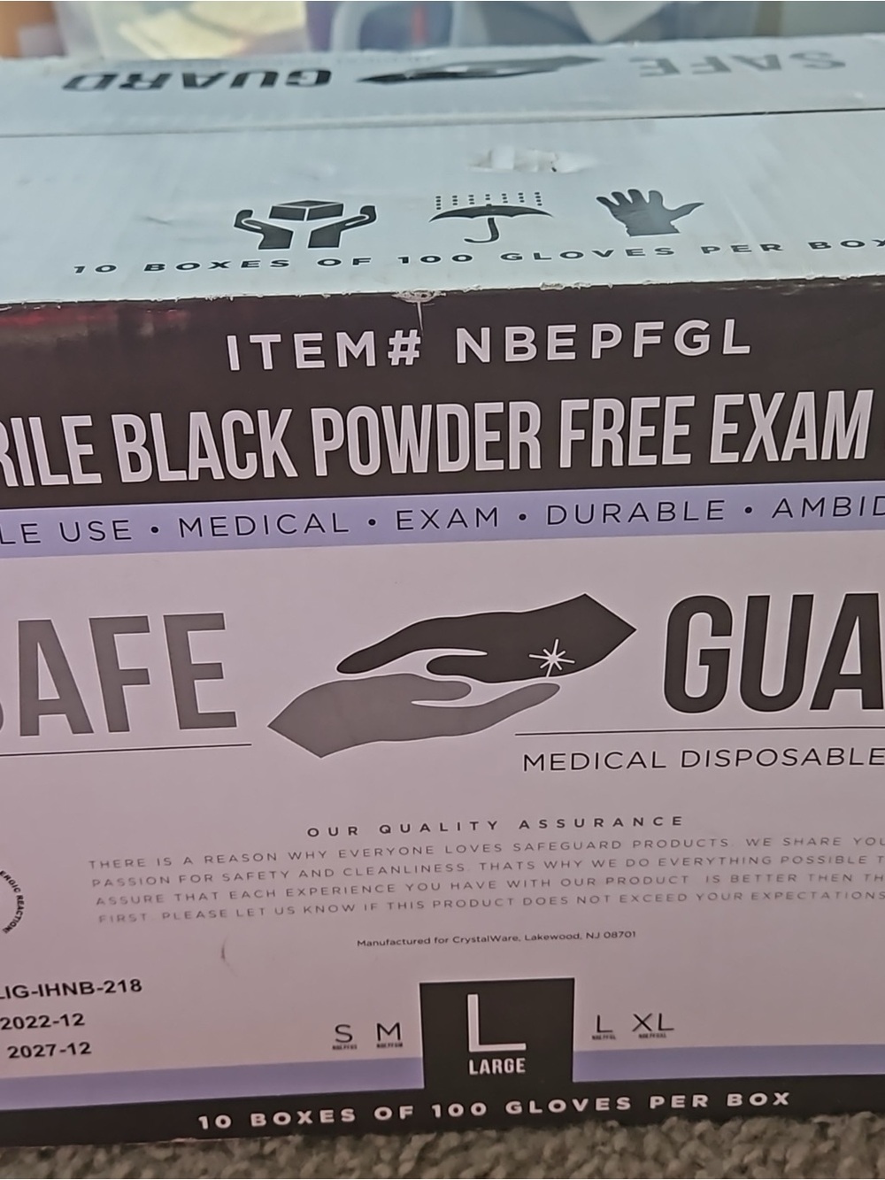 Medical Disposable Black Exam Gloves - Large